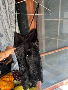 Sparkly Black Mini Dress with Strappy Back