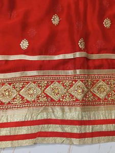 Red &amp; Gold Embroidered  dress material