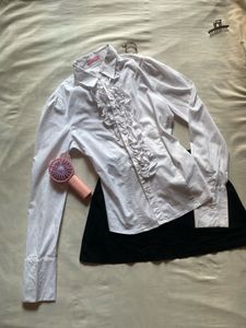 Chic Ruffled White Button-Up Shirt