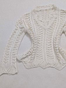 Y2K White Open-Knit Long Sleeve Top ✨