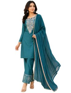 Embroidered Teal Kurta Set