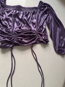 Purple Ruched Square Neck Top