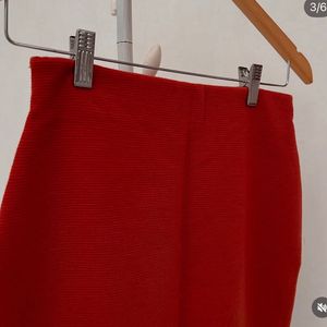 Red Ribbed Mini Skirt