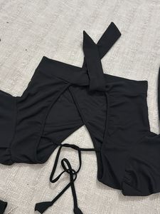 Black Wrap Crop Top with Long Sleeves