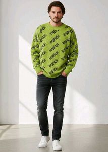 Stylish UniSex Green "loyPICH" Print Sweater