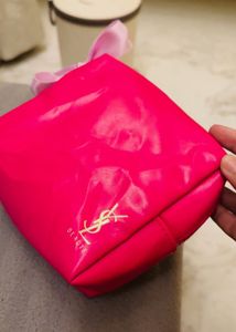 ysl Pink Cosmetic Pouch with Bow Detail