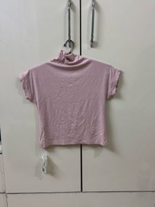 Pink Mock Neck Cuffed Sleeve Top