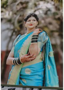 Elegant Teal &amp; Gold Silk Saree