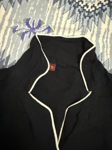 Black Pajama Set with White Piping