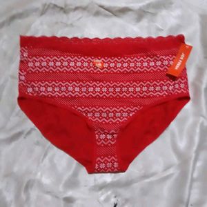 Red Patterned Briefs with Lace