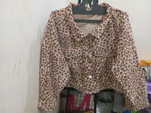 Branded Leopard Print Denim Jacket