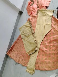 Peach Ethnic Gown with Gold Embellishments