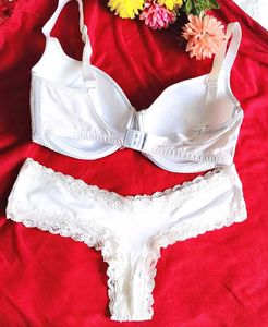 White Lace Trim Bra &amp; Thong Set