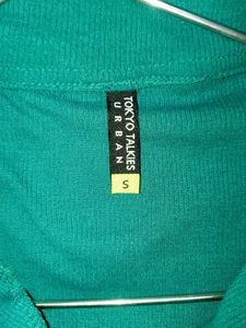 Teal Ruched Collared Long Sleeve Top