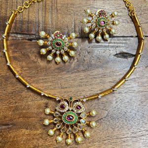 Exquisite Kundan Pearl Necklace &amp; Earrings Set