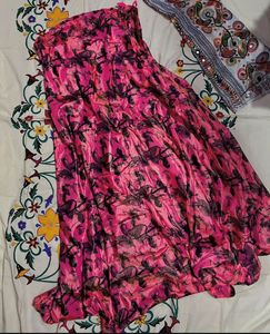 Vibrant Pink Abstract Print Maxi Skirt