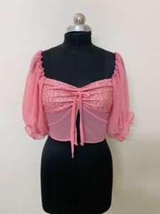 Pink Sequin Puff Sleeve Top