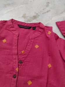 Pink Kurta with Yellow Diamond Print
