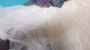 Glitery Frilled NetSatin Multi Layered Frock