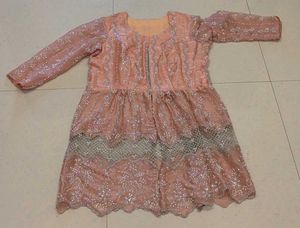 Rich Ethnic Peach Net Top-Palazzo Set