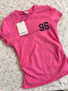 bershka hot pink ruched fitted tee