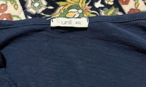 Blue Pleated Neckline Long Sleeve Top