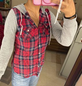 Red Plaid Flannel Hoodie Shirt