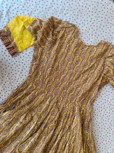 Yellow Printed Anarkali Kurta