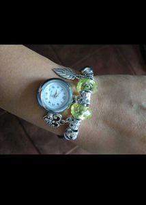 Charm Bangle Watch with Green Beads