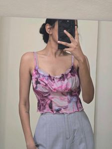 Pink Marble Print Mesh Tank Top