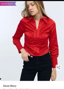 New coverstory Red Ruched Button-Up Shirt