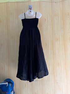Smocked Black Midi Dress
