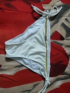 White Bikini Bottom with Gold Chain Detail