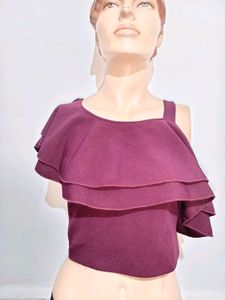 Stylish Maroon One-Shoulder Ruffled Top