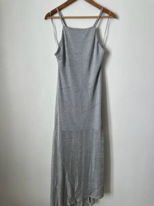 Sparkly Silver Spaghetti Strap Maxi Dress