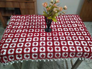 Handmade Crocheted Table Cover - Red &amp; White