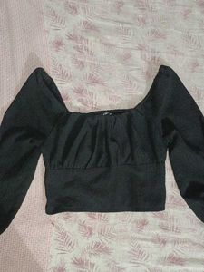 Chic Black Square Neck Puff Sleeve Top