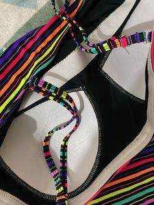 XL Imported Vibrant Striped One-Piece Swimsuit