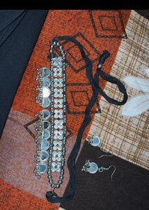 Indian Oxidized Silver Necklace & Earring Set