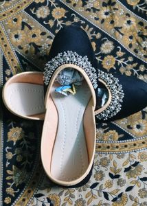 beautiful party wear Velvet cloth shoes women Black Color With Silver Ghunru