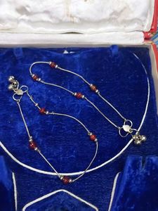 Silver Anklets with Red Beads