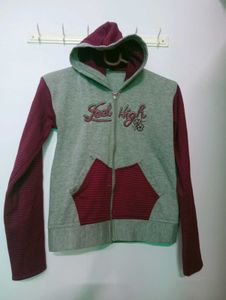 Grey &amp; Maroon Zip-Up Hoodie