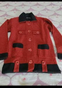 Chic Red Tweed Jacket with Black Accents