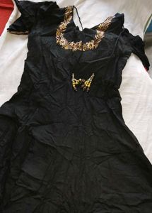 Elegant Black Anarkali Kurta with Golden Embroider