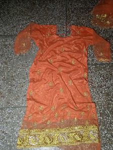 Orange  silk salwar kameez set with dupatta
