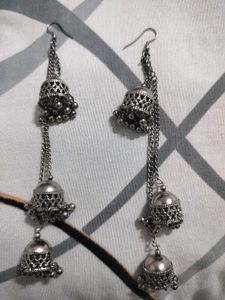 Boho Silver Jhumka Earrings