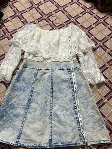 Lace Top Denim Mini Dress