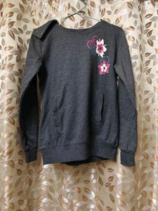 Grey Sweatshirt with Floral Detail
