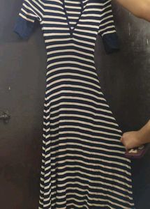 Striped Knit V-Neck Dress