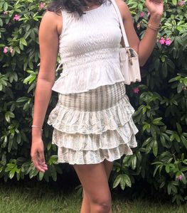 Zara White Smocked Peplum Tank Top